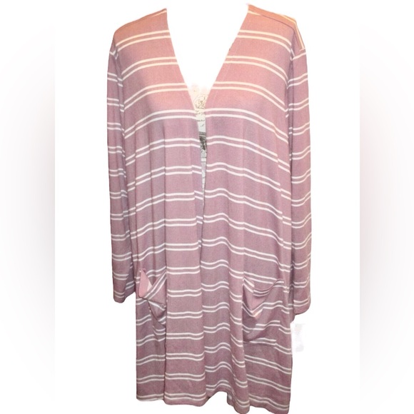 LuLaRoe Sweaters - Lularoe Women’s XL Cardigan Caroline Blush White Stripe A Line Lagenlook Sweater